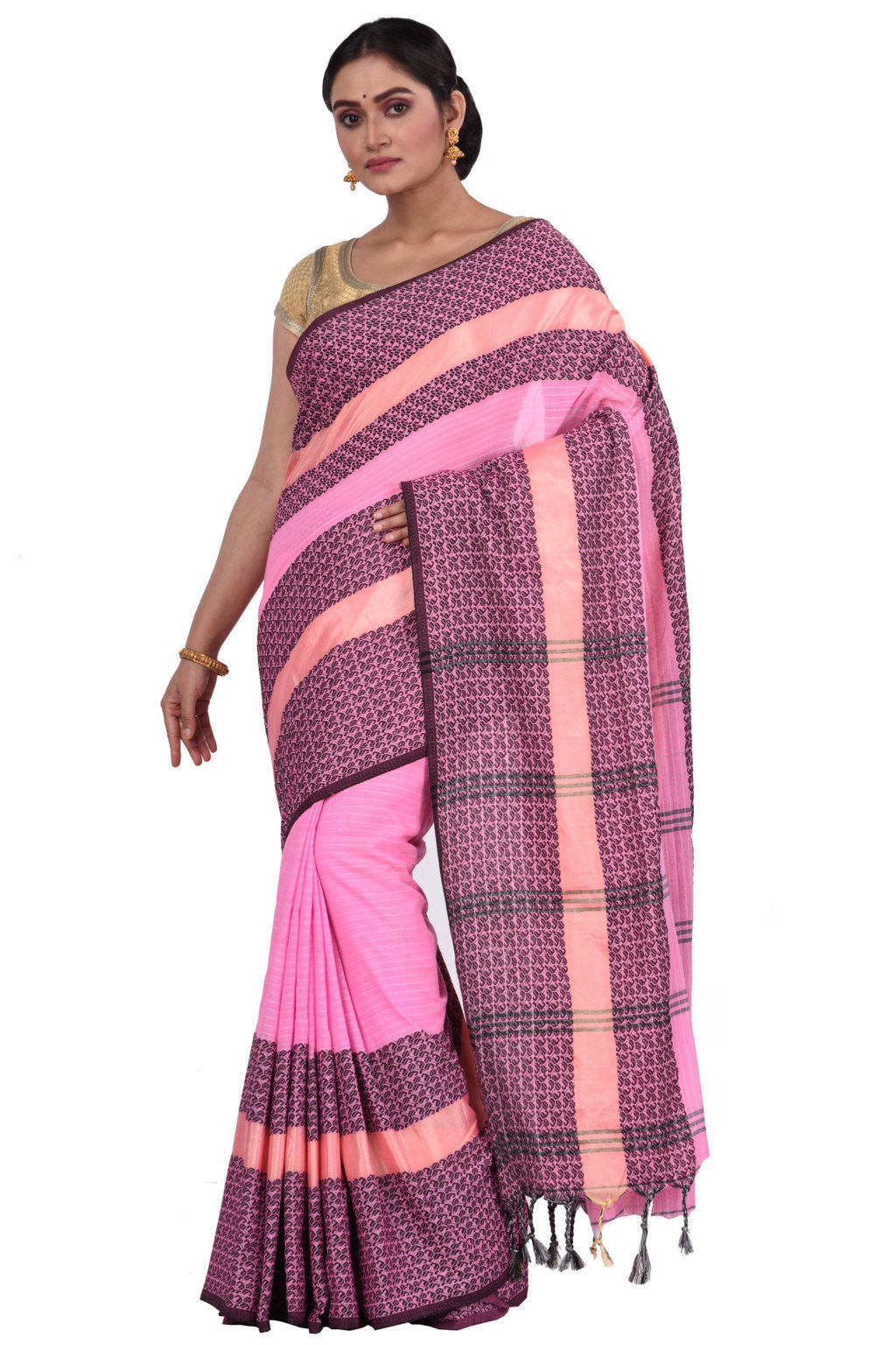 Pink Pure Cotton Souraovi_Hand Hand Loom Saree (673)
